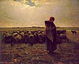 Jean Francois Millet Famous Paintings - Shepherdess with her flock